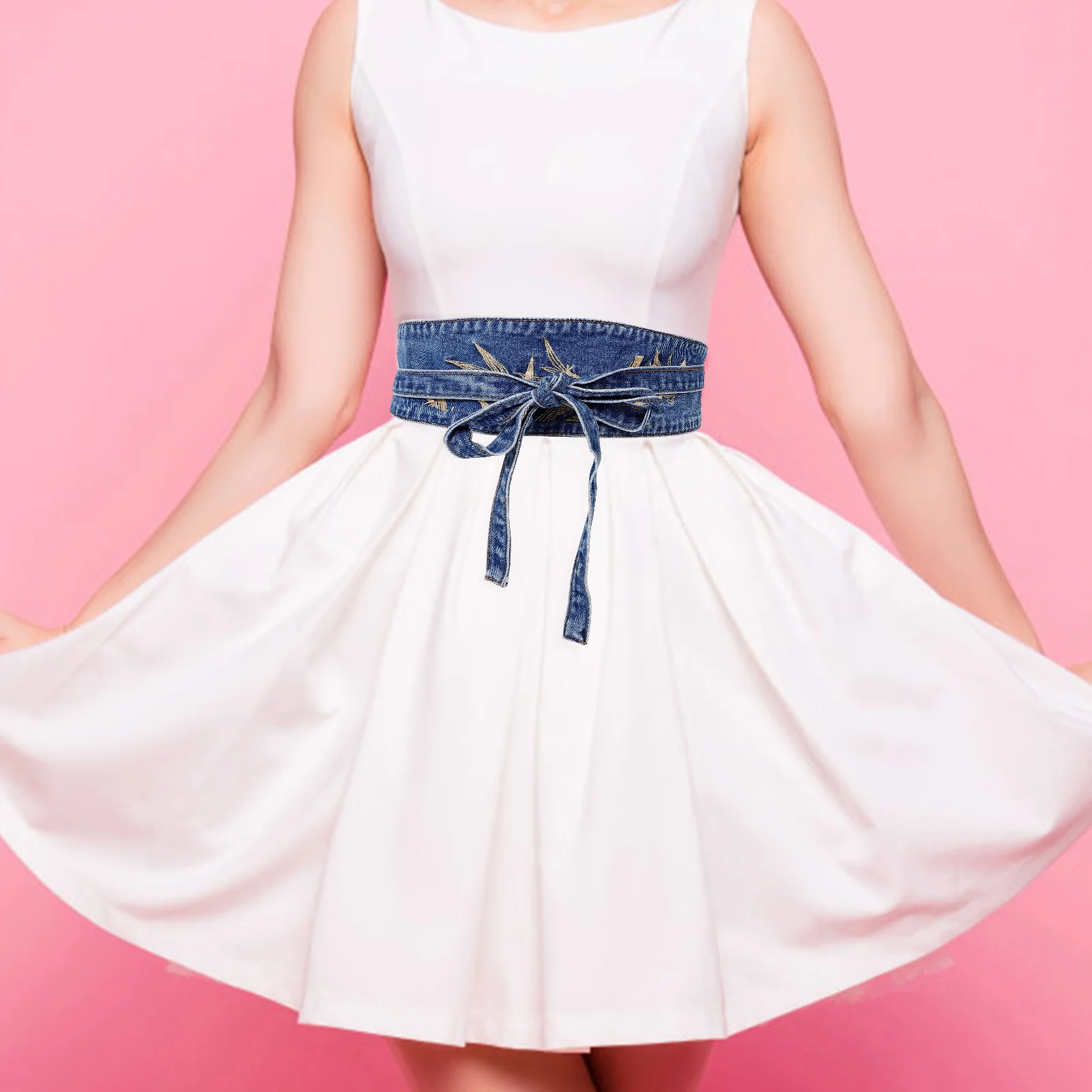 

Denim Waist Belt Women Wide Corset Cinch Belt Retro Embroidered Leaf Decoration Fashion Waistband for Dress Dress Decoration