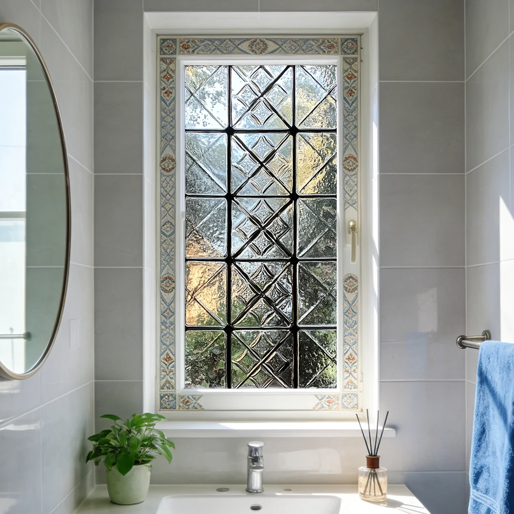 1 Pcs Lattice Window Film - Static Cling Frosted Privacy Decal - Matte Static Film - Decor for Home Bathroom Kitchen Glass