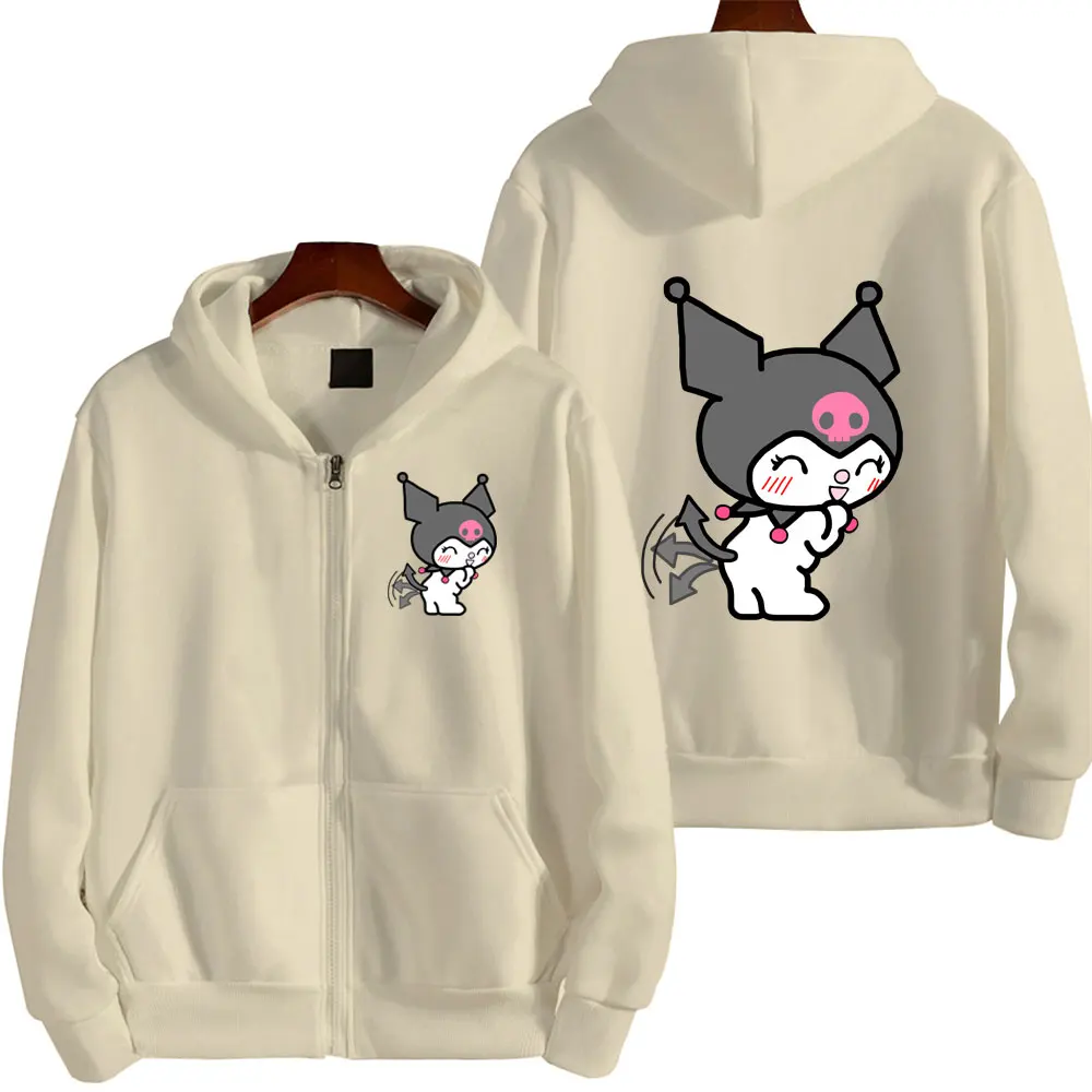 Kuromi Kawaii Cartoon Anime Women Zipper Hoodie 2024 Spring Autumn Men Oversized Sweatshirt Khaki Casual Couple Jackets Coats