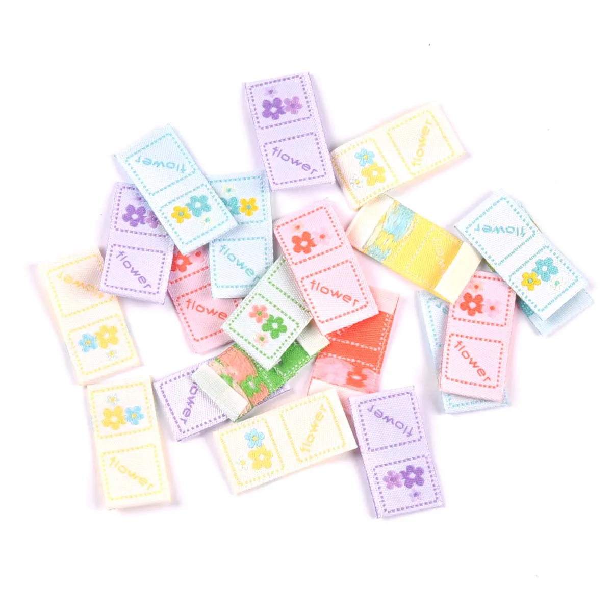 Mixed Flower Pattern 50pcs Handmade Woven Label For Clothing Care Labels Cartoon Shoes Bags Garment Tags 30x15mm CP3611