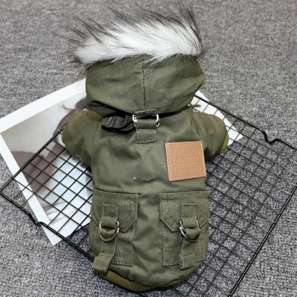 Haustier-Hundejacke mit Geschirr, schwerer Winter-Wandermantel, warme Kapuzenweste, winddichte Outdoor-Jacke für kleine, mittelgroße und große Hunde