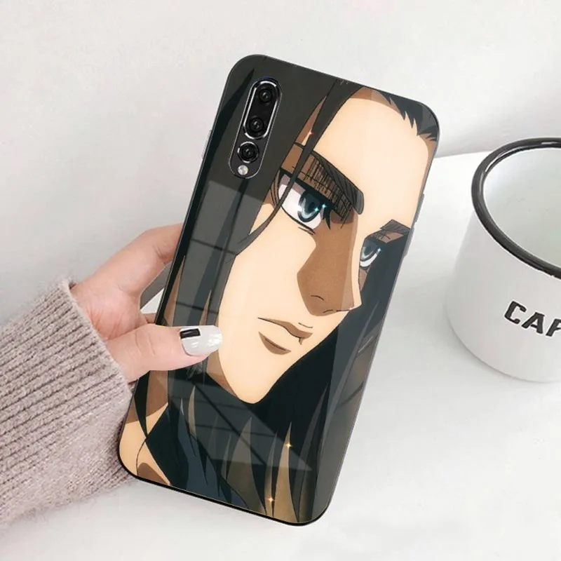 AOT Eren Jaeger Smart Phone Case for Huawei P50 P40 P30 P20 Pro Mate 40 30 20 Pro Nova 9 8 7 PC Glass Phone Cover Funda