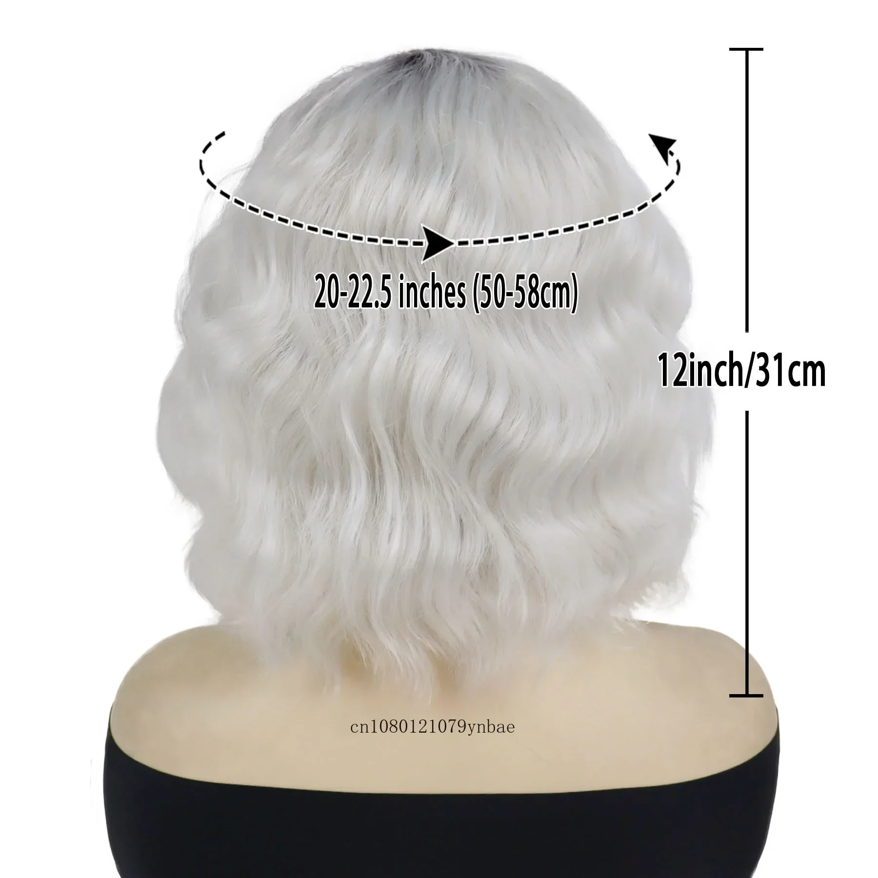 Parrucche sintetiche Ombre bianche per donne Ragazze Parrucca corta ondulata con radice scura con frangia Cosplay quotidiana Anime Costume Party dall'aspetto naturale