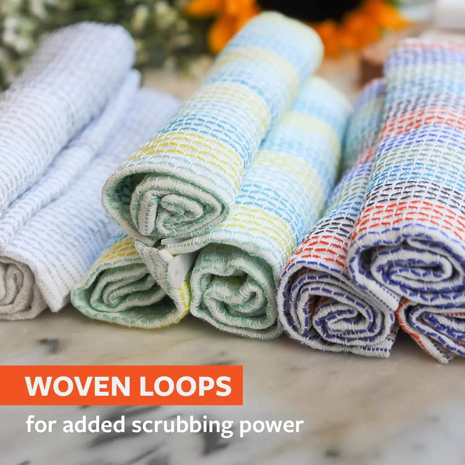 4PCS Waffle Weave Dish Cloths, 100% Cotton Quick Drying & Lint-Free Kitchen Towels for Cleaning, Absorbent Reusable Dishcloths