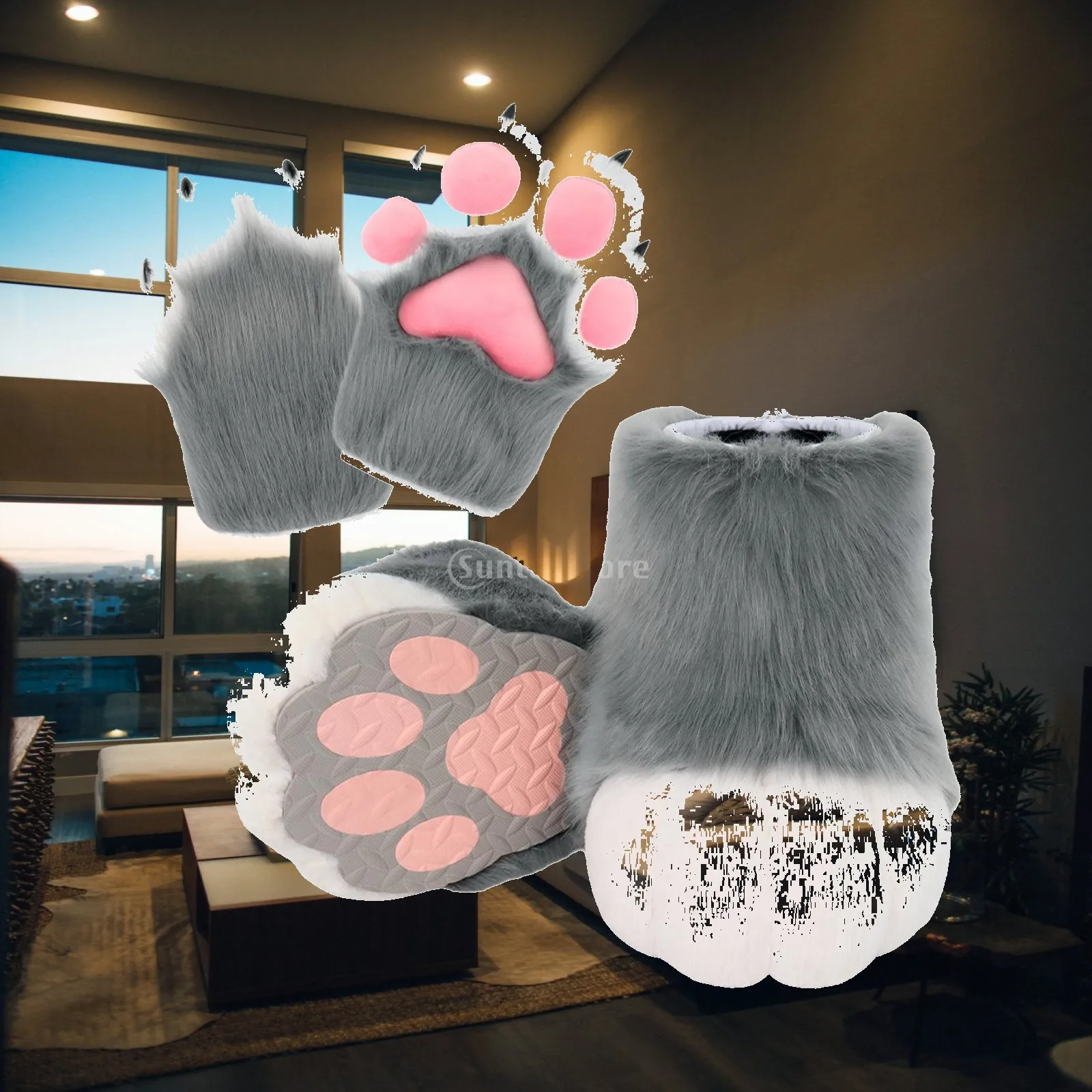 Cosplay Animal Paws Fuzzy Slippers Gloves for Performance Holiday Role Play