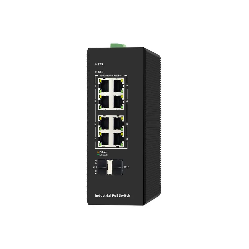 10 Ports Gigabit Managed Industrial PoE Switch below zero 40 to 85 degree working temperature