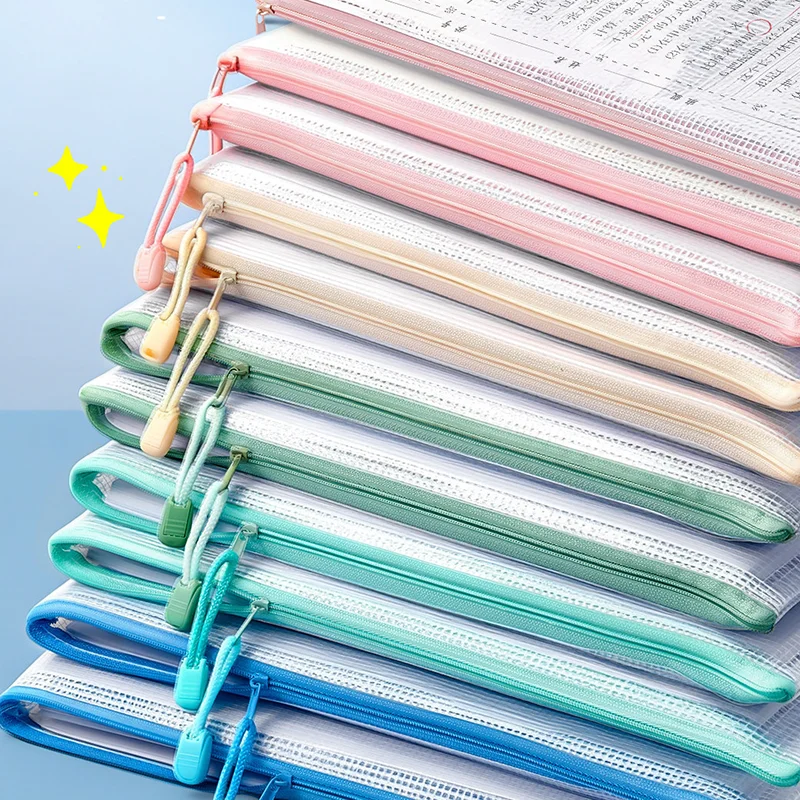 Zipper Mesh Bags A4 A5 Plastic Waterproof Clear Storage Pouch For Travel Office Supplies Document File Bag