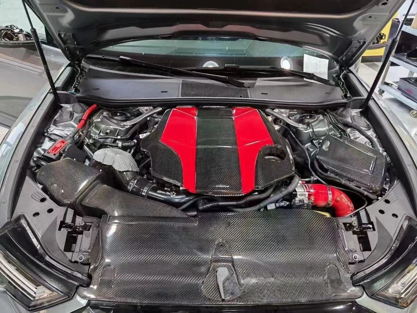 19- نظام مدخل الكربون الجاف الحقيقي عالي الكفاءة مناسب لمدخل الهواء البارد Audi A7 C8 3.0T