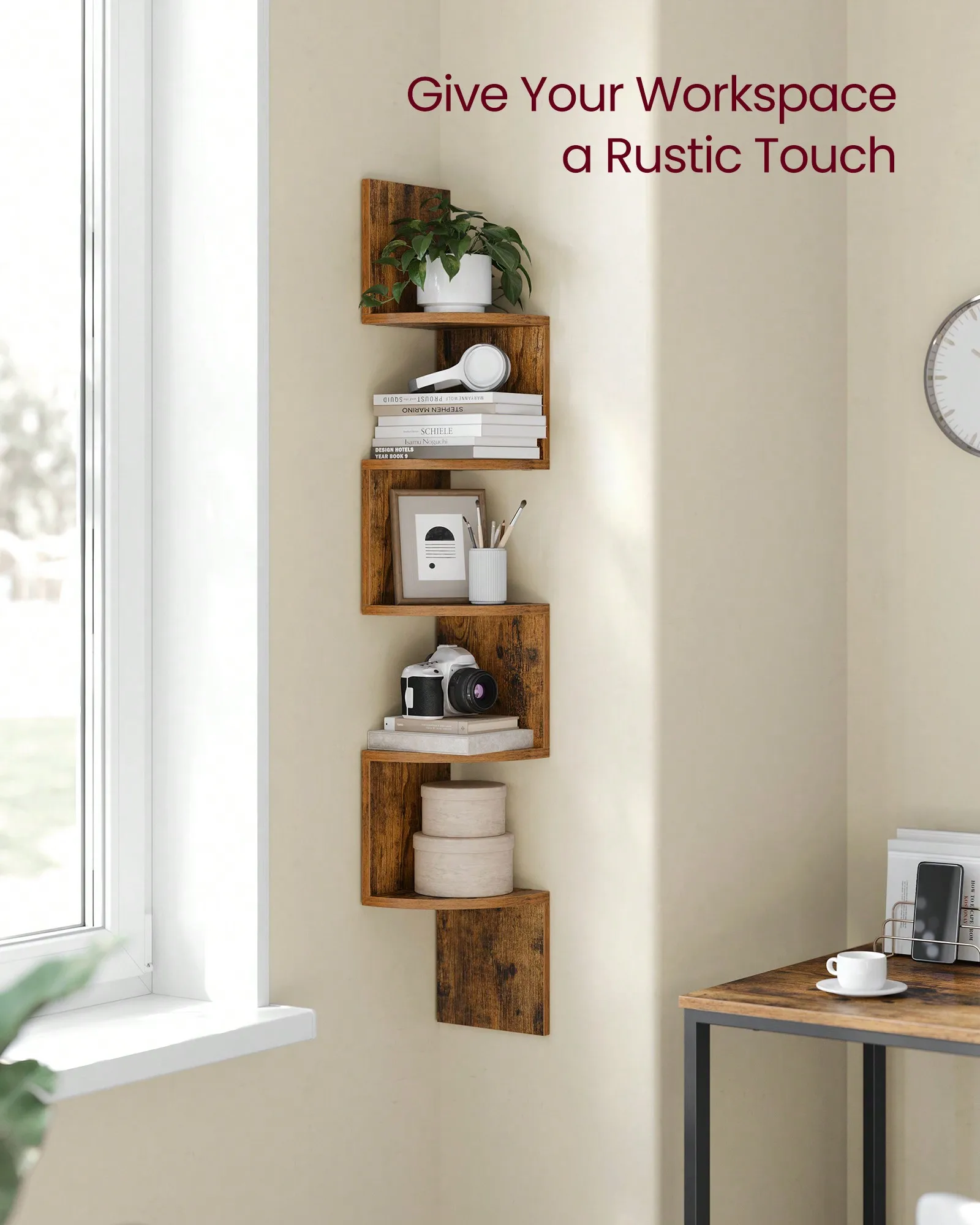 Corner Floating Shelf 5 Tier, Wall Mounted Bookshelf, Plant Shelf, for Bedroom Living Room Bathroom Home Office