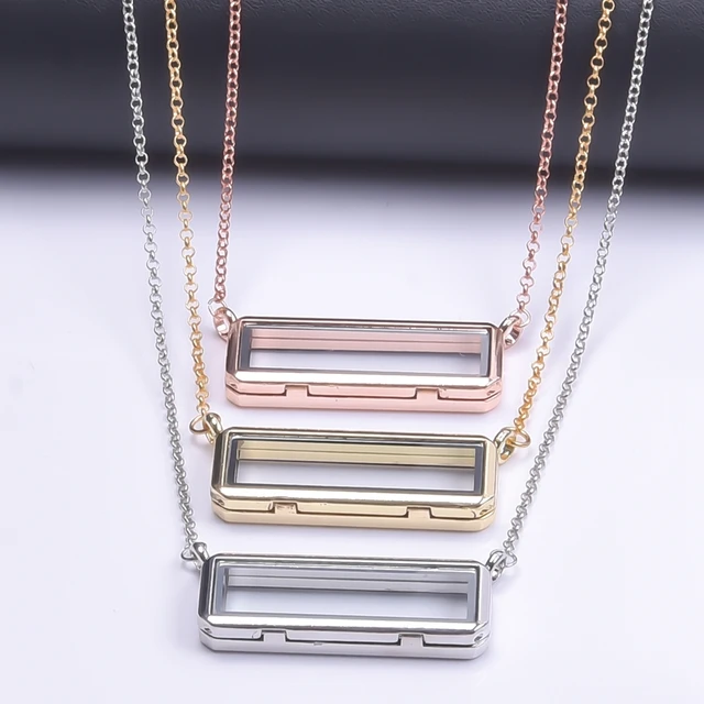 10Pcs Lot Horizontal Rectangle Glass Memory Living Photo Relicario Locket Pendant For Men Women Collares Jewelry Accessories AliExpress