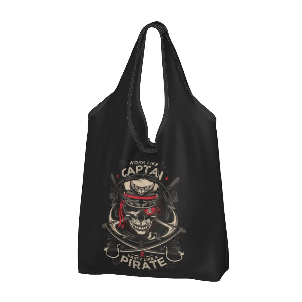 Work Like A Captain Party Like A Pirate Shopping Bag Women Portable Big Groceries Nautical Skull Sailor Shopper Tote Bags