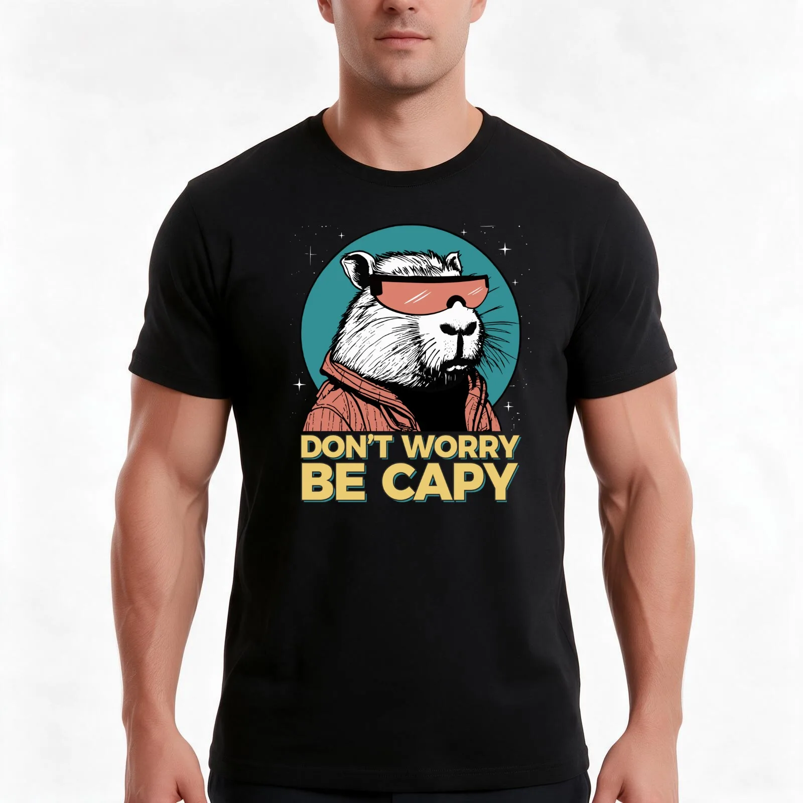 Funny Capybara Don't Worry Be Capy Rodent Retro Vintage T-Shirt, Summer Casual Cotton Tee, Oversized Streetwear Tops
