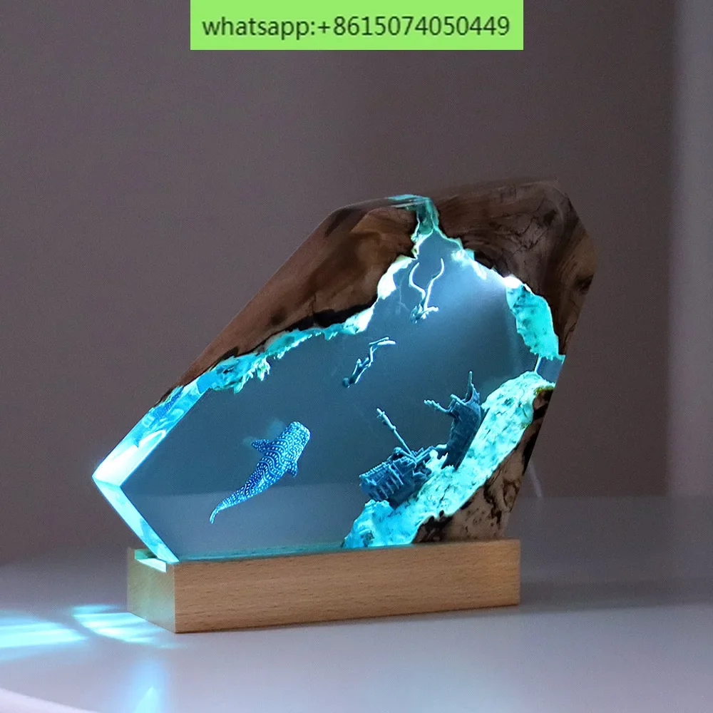 

Аксессуары для дома, спальни, офиса, рабочего стола, корабля, акула, Кит, океан, художественный орнамент, подарок, ночник из цельного дерева, смолы