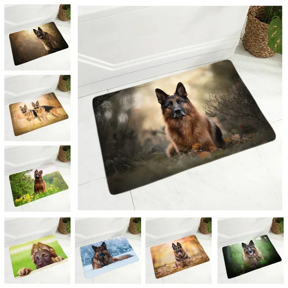 German Shepherd Dog Doormat Flannel Carpet Floor Mat for Hallway Bedroom Pet Animal Door Rug Non-Slip Decor