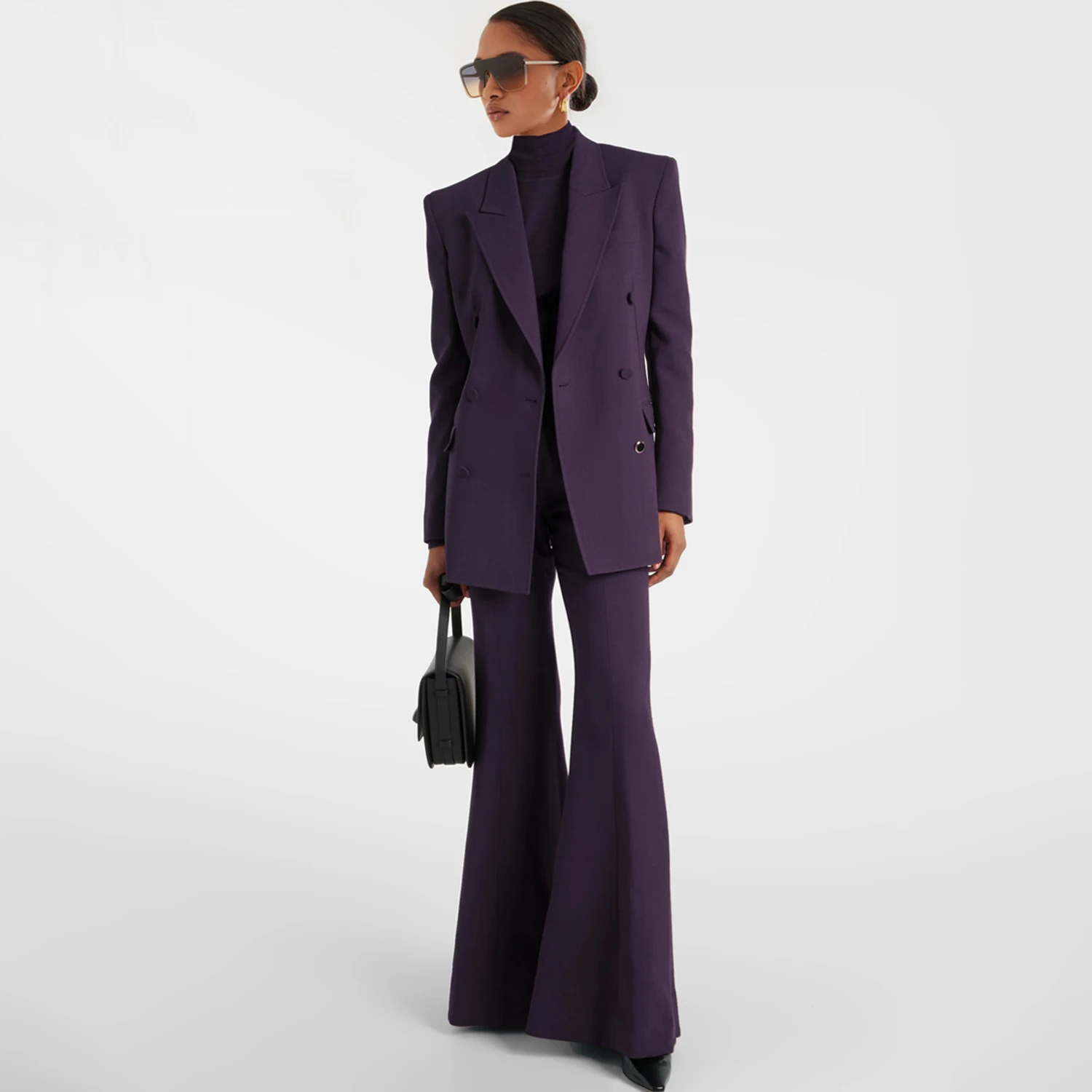 

Allingentle Dark Purple Women's 2 Piece Set Double-Breasted Business Elegant Pantsuit Set for Party Office Outfits Customize