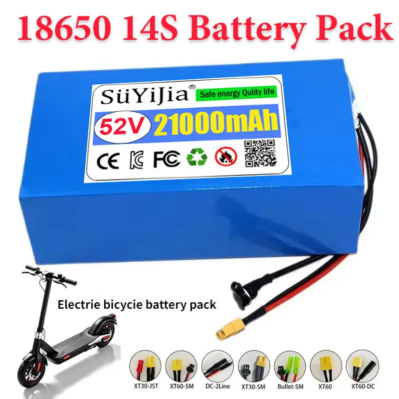 New 52V 21Ah 18650 Lithium Battery Pack 14S6P Built-in 30A Balanced 1500W High-power Electric Tool Backup Battery