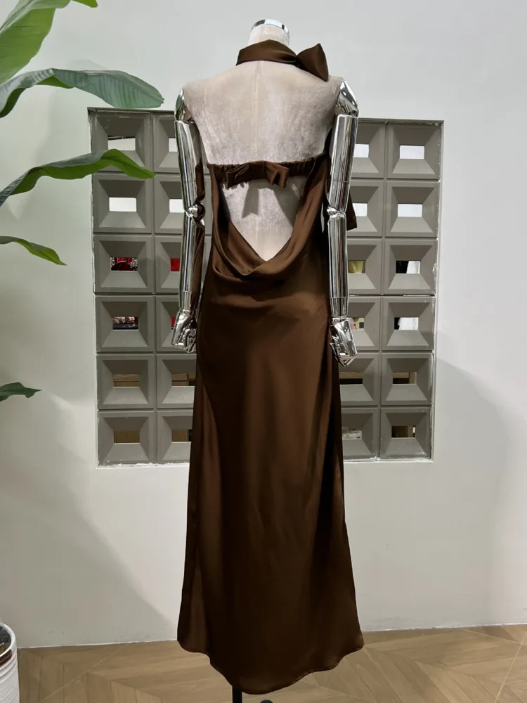 فستان DFDG نسائي من الساتان سهل الارتداء بتصميم بسيط مفتوح الظهر من الشاطئ إلى العشاء فستان صيفي رسمي 2025 فساتين نسائية #2