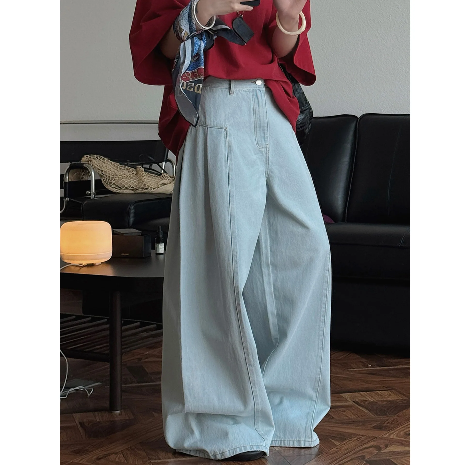 

SuperAen Autumn New Korean Style Three-dimensional Flared Jeans Loose Wide-leg Pants for Women High Waist Oversize Fashion Pants