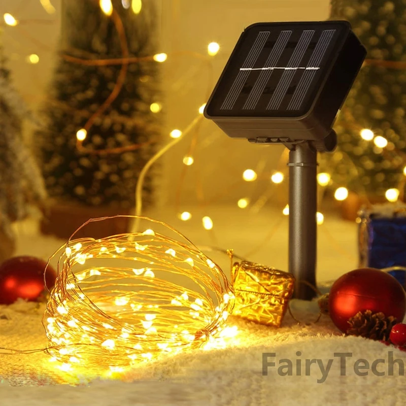 Guirlande solaire à 200 led, imperméable, éclairage d'extérieur, luminaire décoratif de noël, idéal pour un jardin