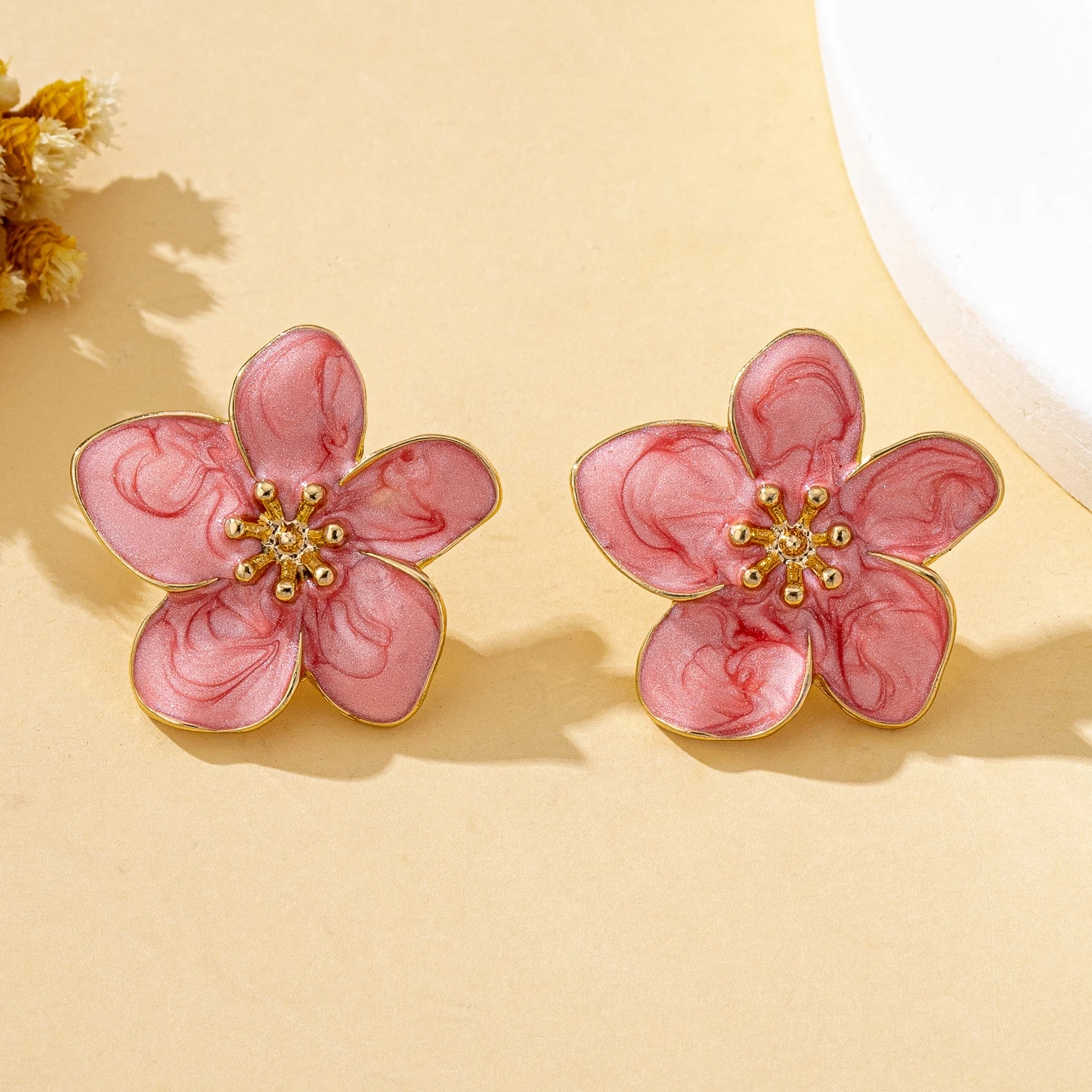 Women's Three-Dimensional Flower Design Enamel Earrings