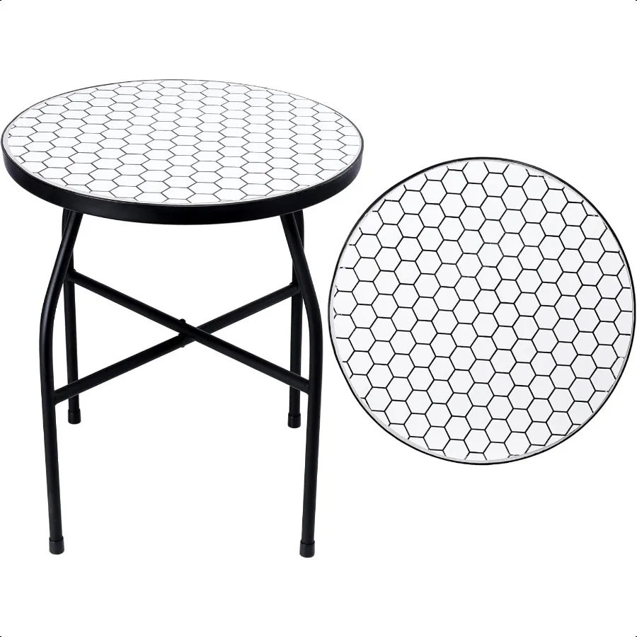 

Mosaic Outdoor Side Table Small Patio Table Coffee Outside Accent Tables Round End Plant Tables for Bistro Balcony Porch Outdoo