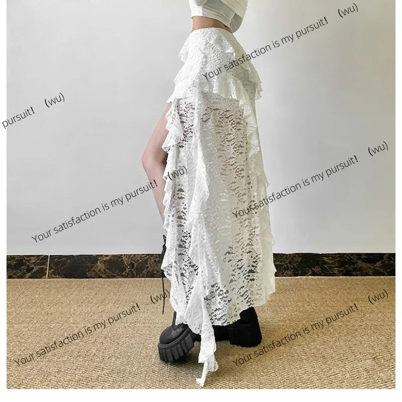 ZOCI-تنورة Y2K بيضاء بتصميم حلو من الدانتيل بحافة أوراق اللوتس عالية الخصر، فستان نسائي صيفي طويل غير منتظم #3