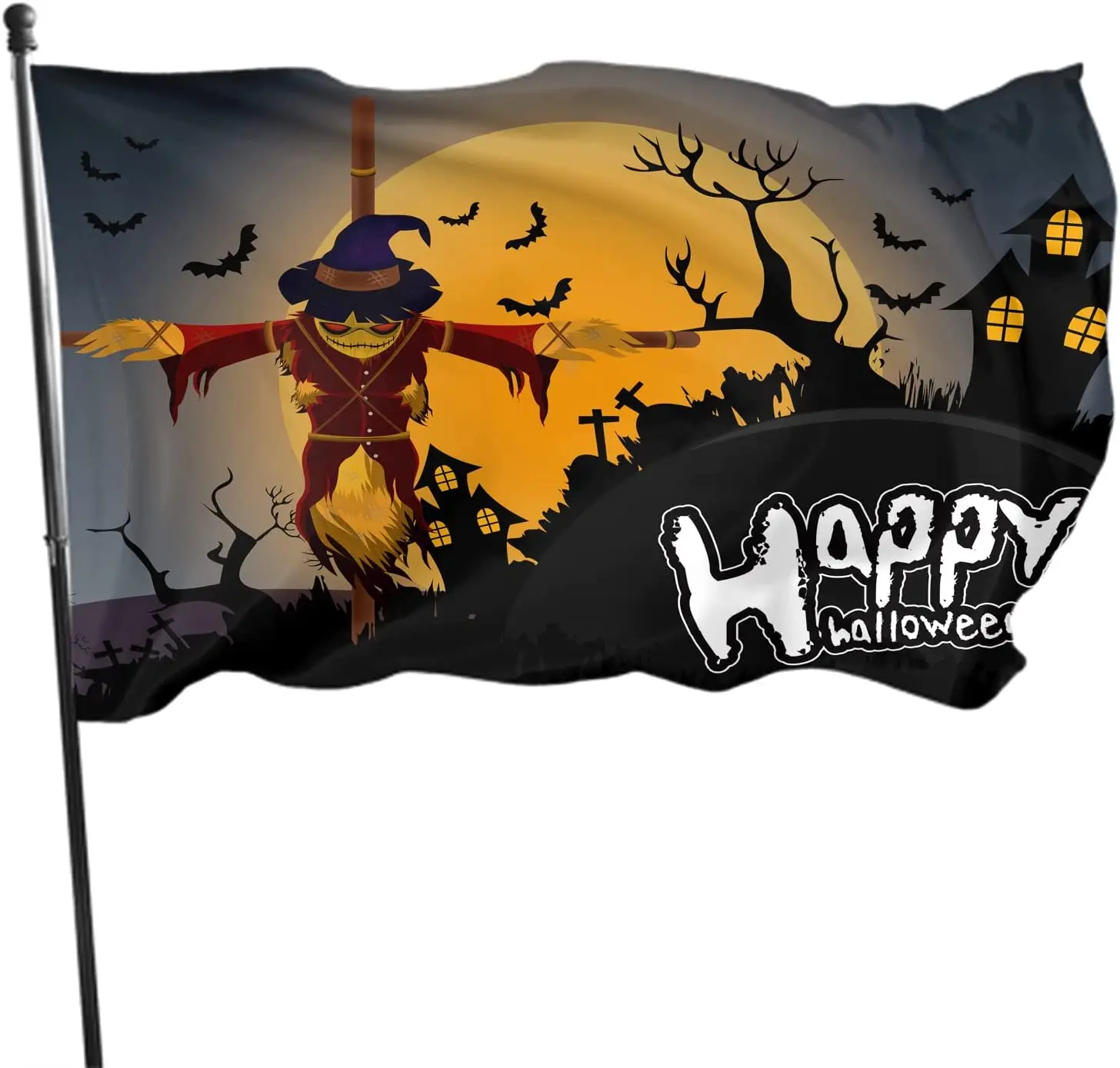 Happy Halloween Flag Scarecrow Dead Man Bat Moon Tree Garden Flags House Flag Welcome Yard Outdoor Decoration for Women Men Gift