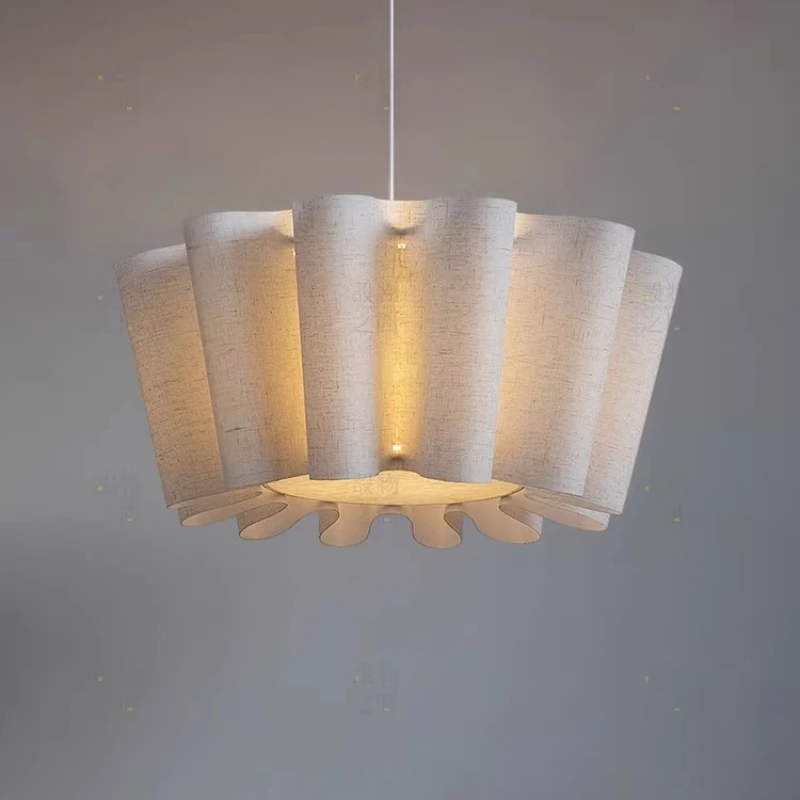Japanese Wabi Sabi Style Ceiling Pendant Light LED Linen Fabric Lampshade Living Room Study Bedroom Homestay Indoor Hanging Lamp