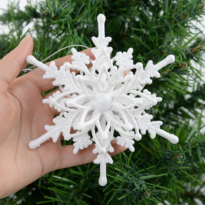 

1pc Christmas Tree Snowflake Ornaments Glitter White Snowflake Hanging Pendant For Christmas New Year Party Decor Xmas Noel Gift