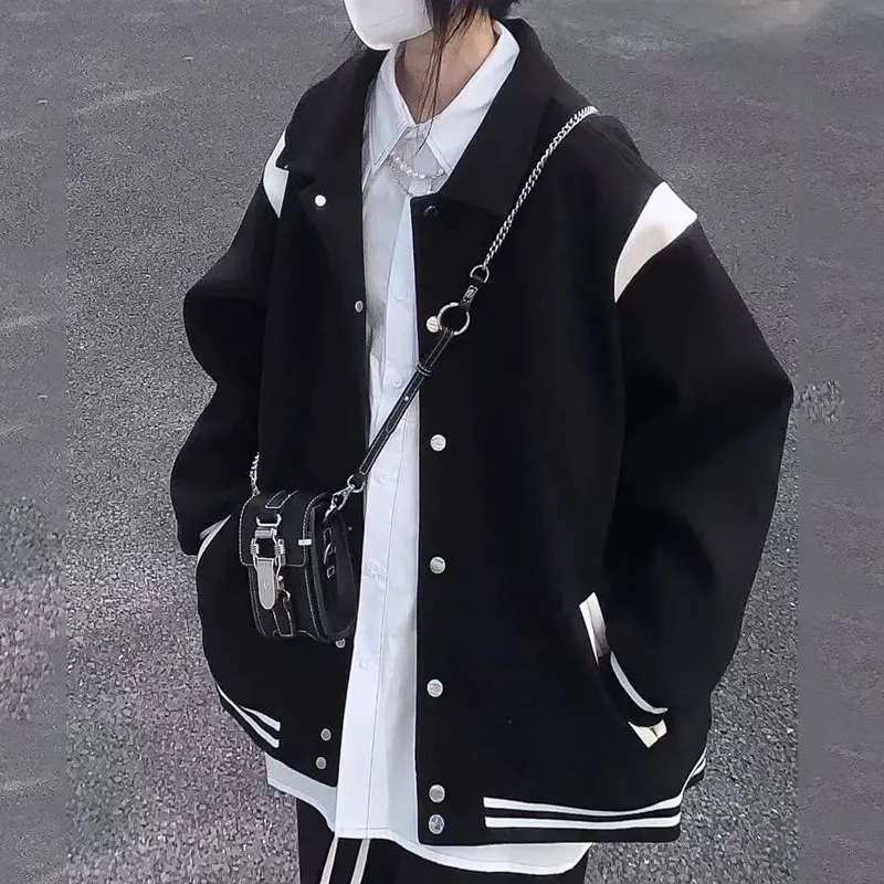 HOUZHOU Streetwear Bomber Jacket Women Korean Fashion Oversize Vintage Y2k Baseball Jackets Black Harajuku Casual College Coats