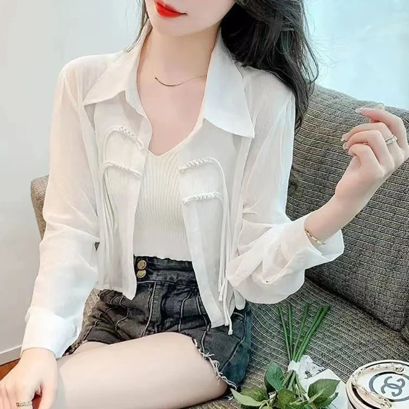 

Fashion Lapel Button Spliced Solid Color All-match Shirt Female Clothing 2025 Spring Summer New Casual Tops Office Lady Blouse