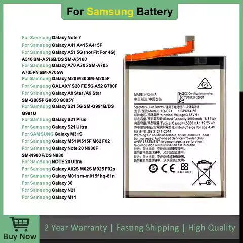 Brand New Battery For Samsung Galaxy S21/S21 Ultra/S21plus/S20 FE/A41/A51 5G/A70/Note 20/ Note 20 Ultra/A02S