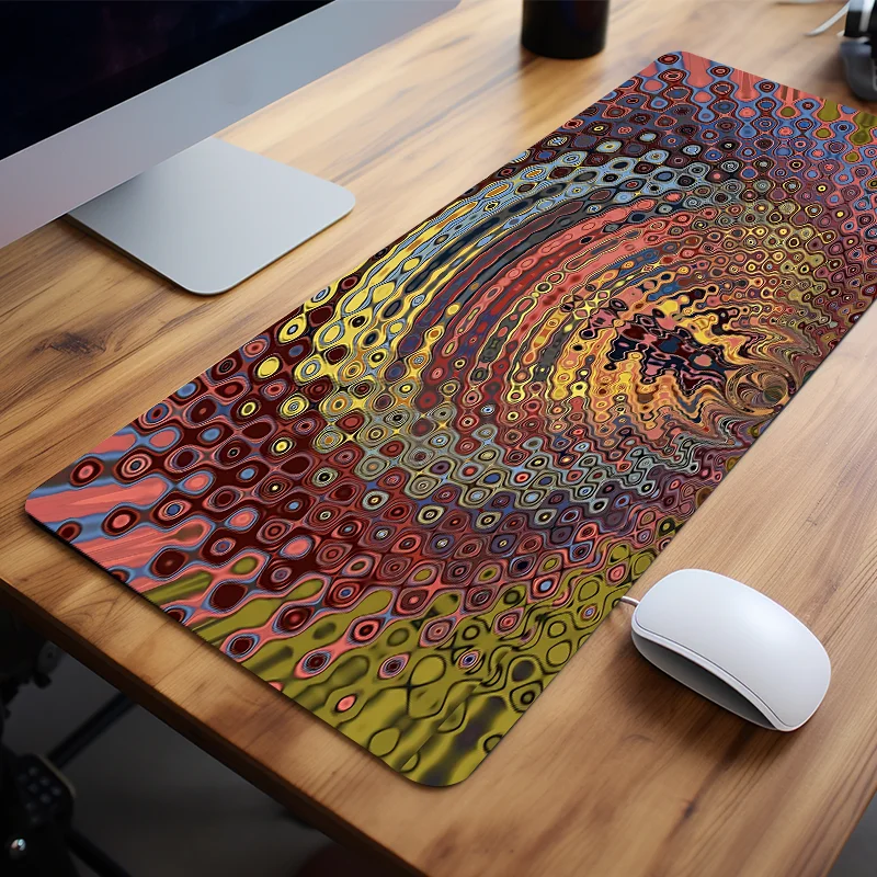 Abstract Ripples Mouse Pad Colorful Art Desk Mat Desk Accessories for Office Natural Rubber Stitched Edge Perfect Gift for Women