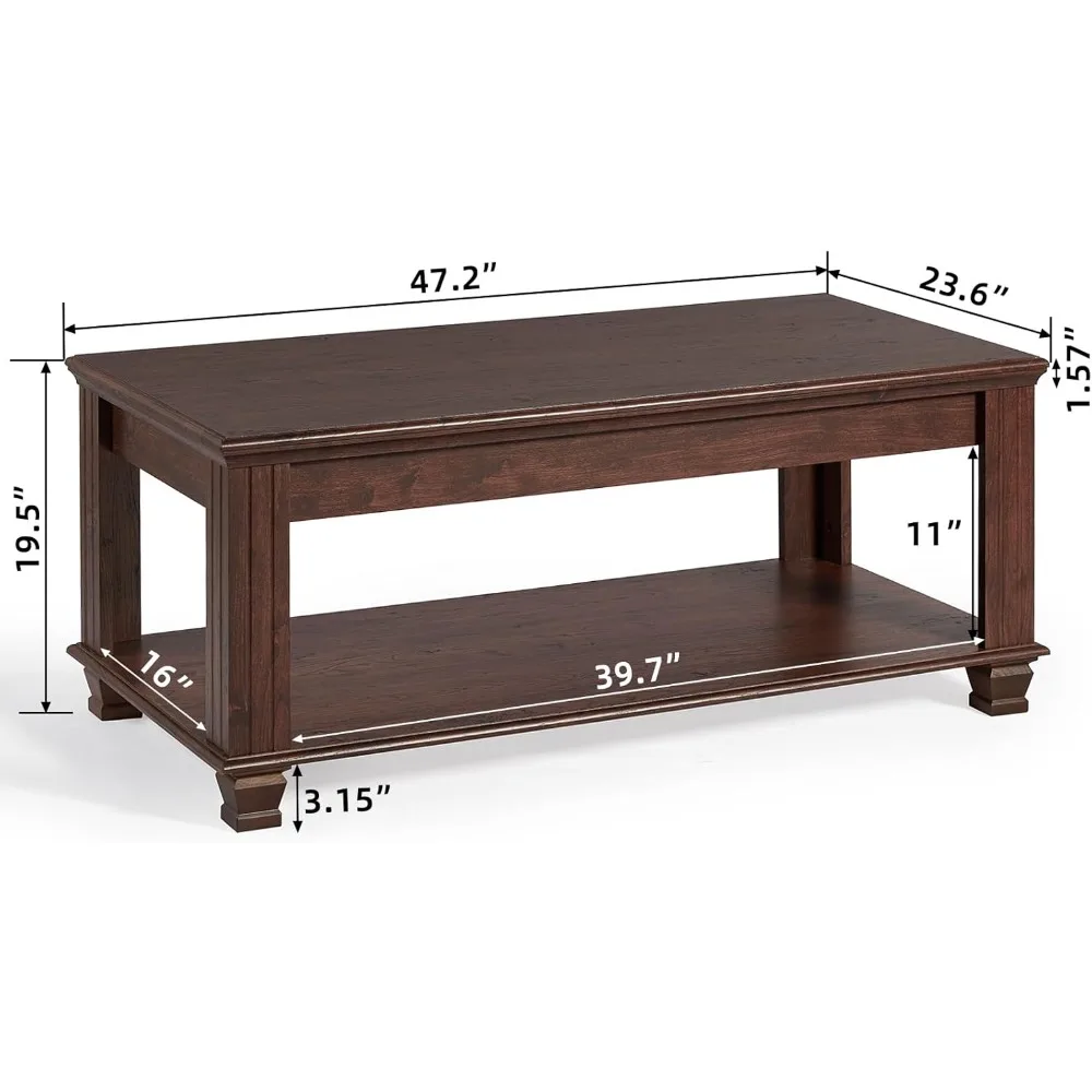 طاولة قهوة لغرفة المعيشة في المزرعة، طاولة غرفة معيشة مربعة مع رف تخزين مفتوح، طاولة قهوة حديثة كبيرة، بني ريفي