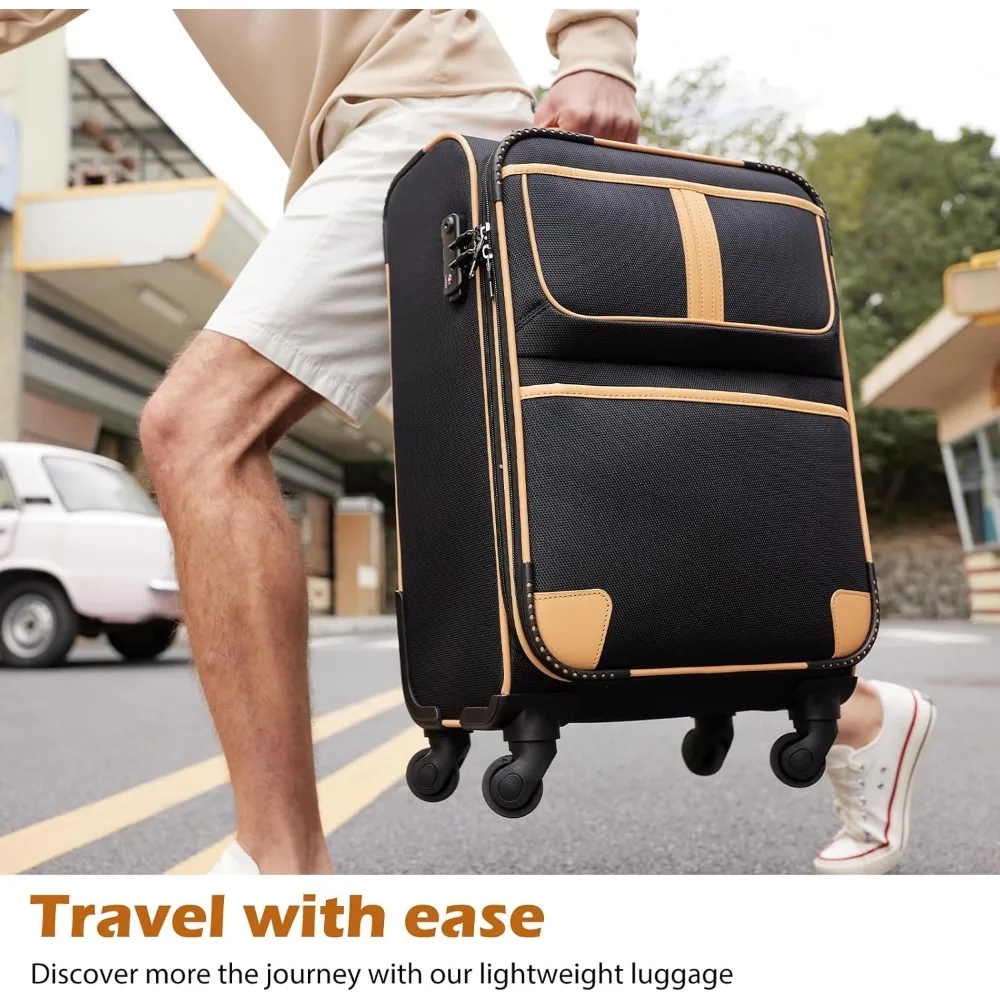 Set di valigie tsa lock espandibile da 5 pezzi con ruote girevoli e materiale softshell