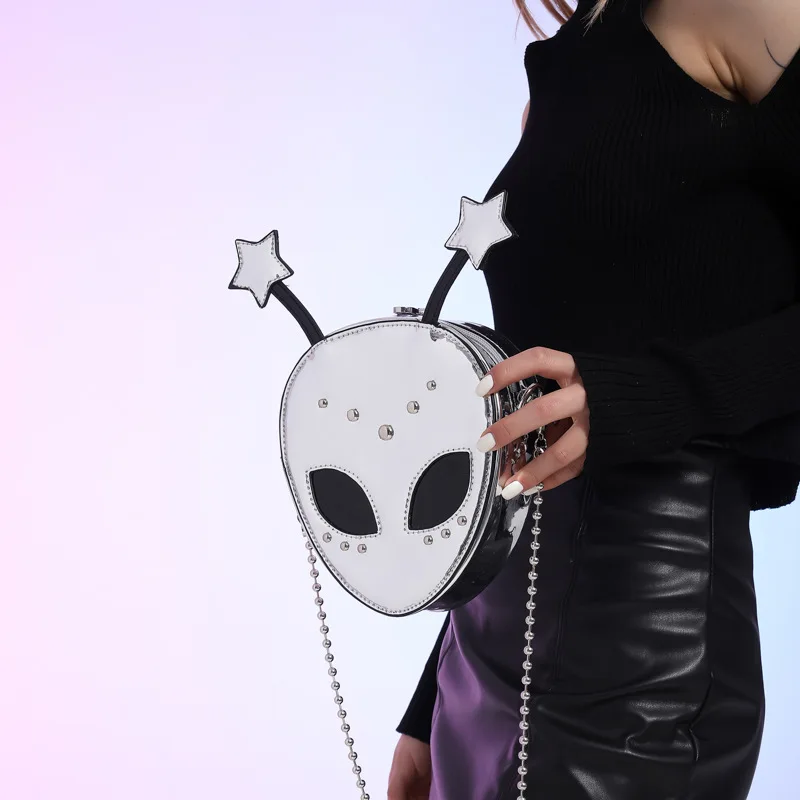 Korean Style Mini Crossbody Bag Alien Design Mini Bag Halloween Ghost Face Creative Fun Bag Versatile Patent Leather Handbag