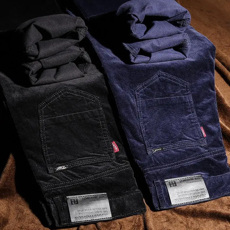 New Arrival Autumn Winter Casual Pants Men\'s Corduroy Streetwear Straight Stretchable Thick Velvet Pants Men Clothing Trousers