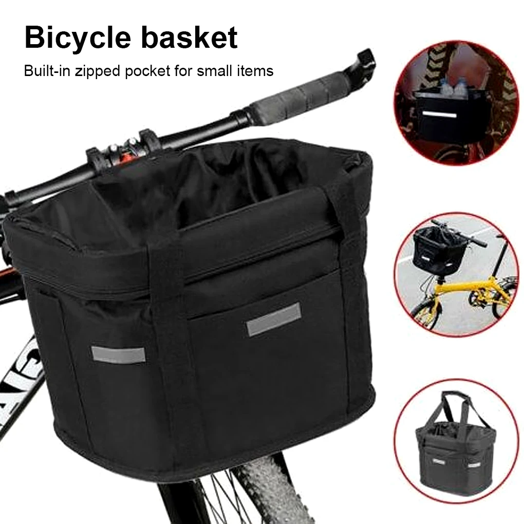 Bicycle Handlebar Basket Foldable Removable Front Frame Bag Commuting Small Pet Outside Mountain Bike Pouch Handbag