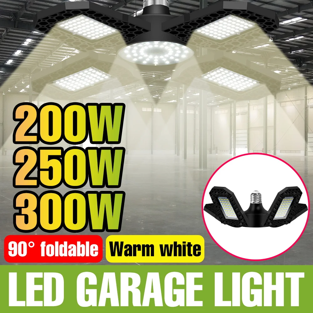 

Светодиодный светильник для гаража 300 Вт, 220 В, прожектор, лампа E27, складные лампы для мастерских, 110 В, для складов, подвалов, парковок, освещение больших площадей