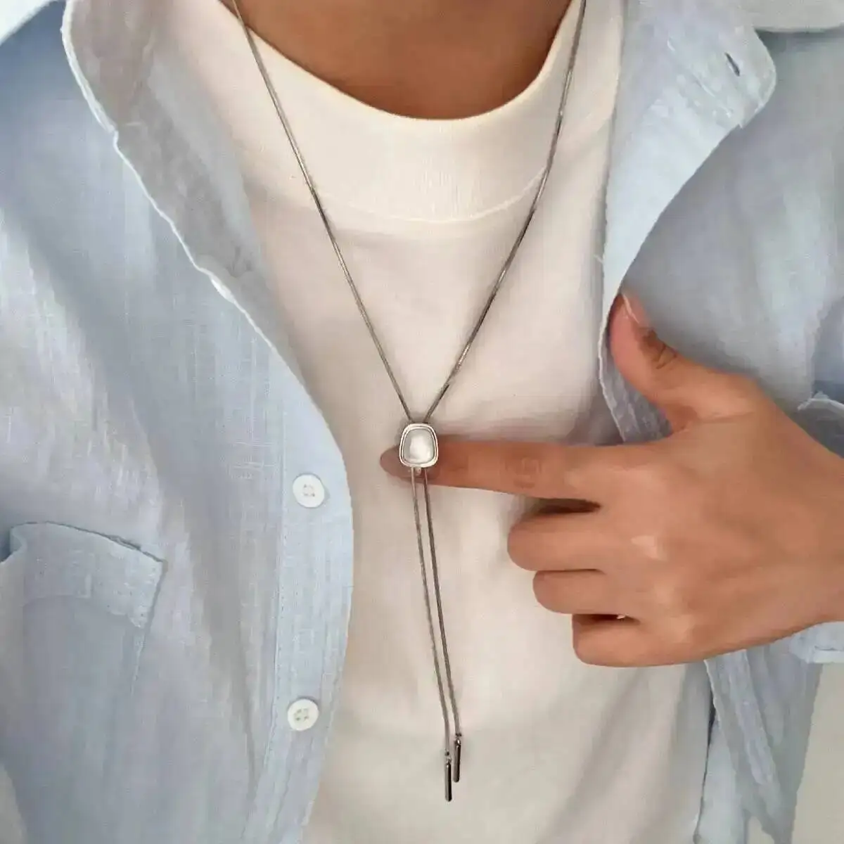 

SHIXIN HipHop Punk Stainless Steel Necklaces Men Simple Silver Color Long Snake Chain Acrylic Geometric Pendant Necklace Jewelry