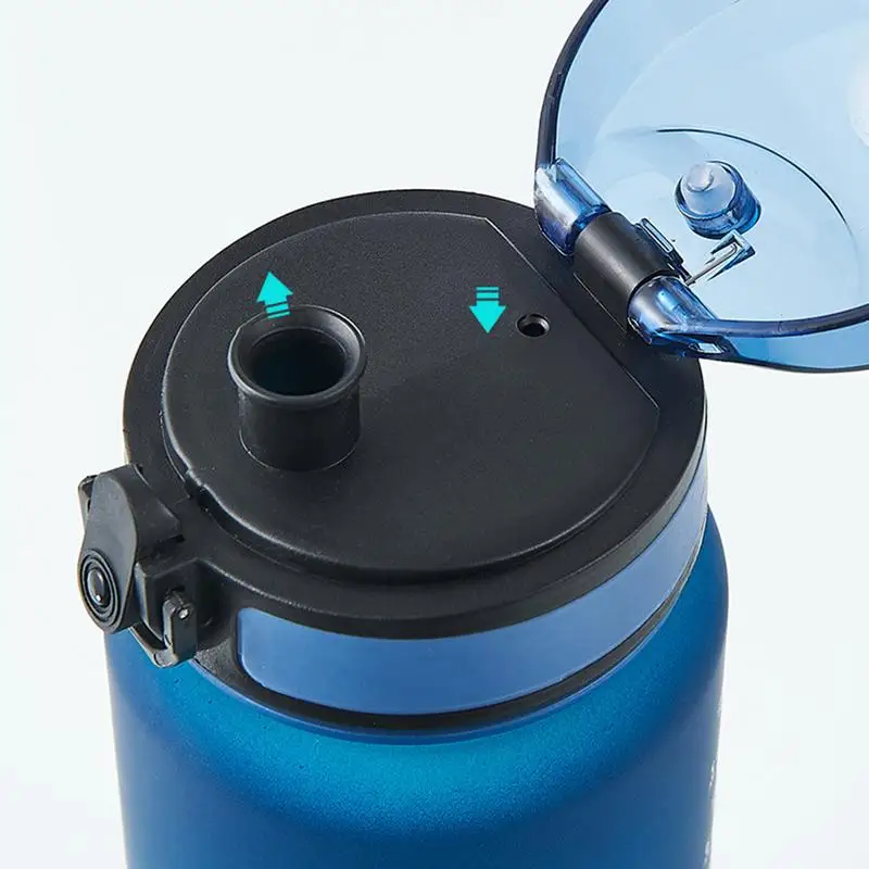 Botella de agua de entrenamiento azul degradado para Fitness, botellas de agua de gimnasio a prueba de fugas con correa para correr, 1000ml, deportes grandes