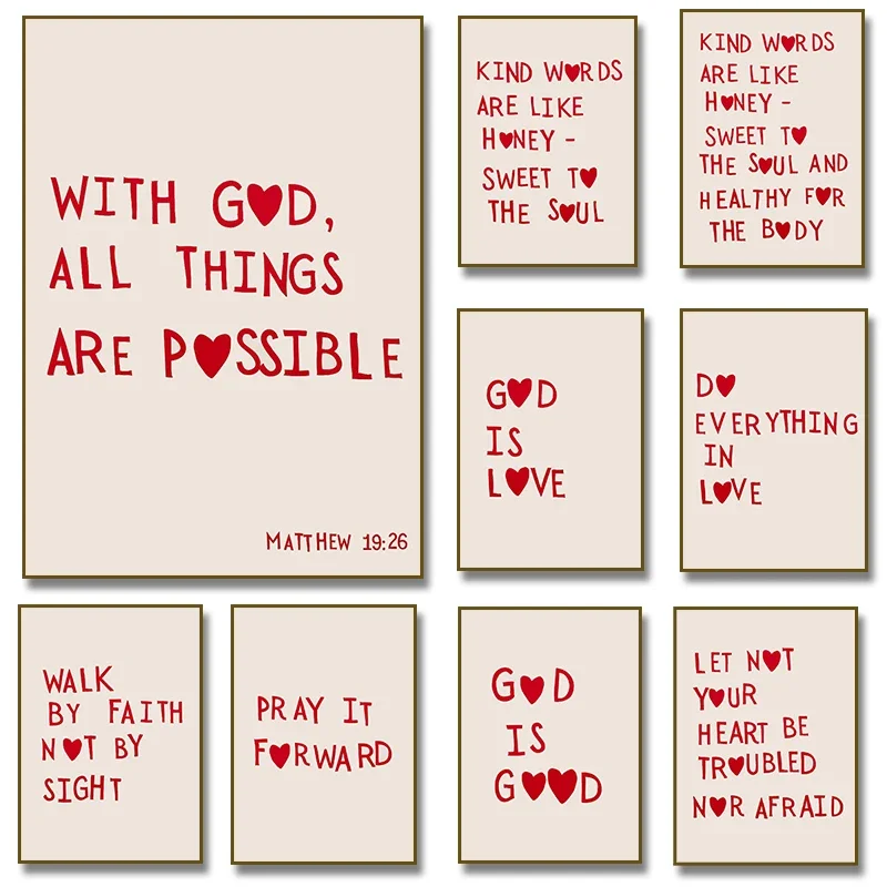 Multiple sizes 1pc frameless Canvas Painting Christian Bible Scripture with God Matthew 19:26 Love Quote Wall Art Prints Canvas