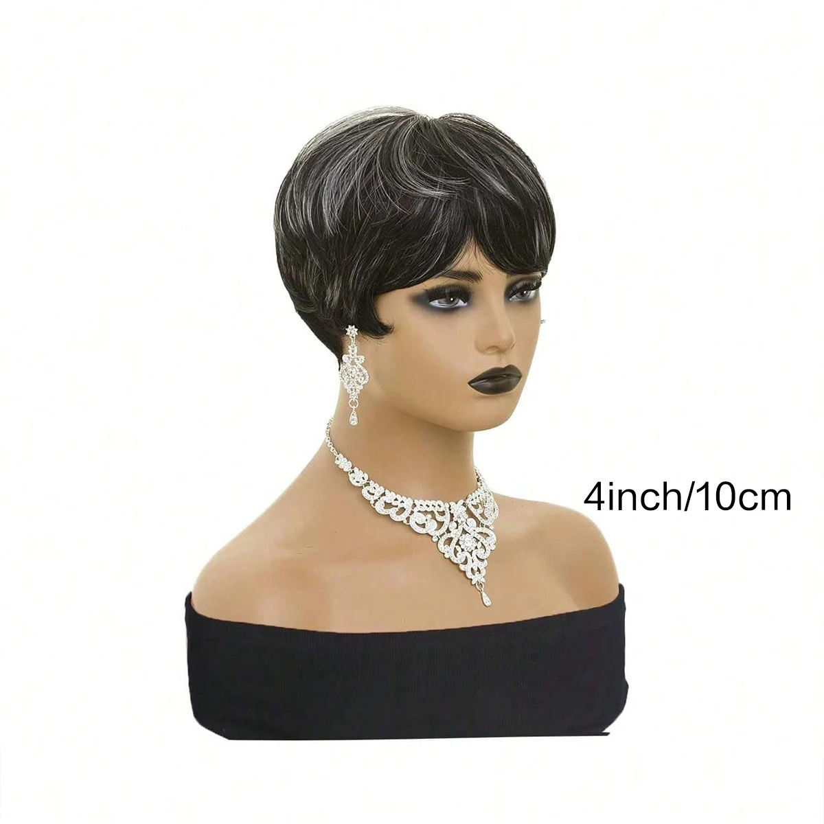 باروكات قصيرة مجعدة، شعر مستعار قصير بقص عابث، شعر مستعار أسود مع غرة، باروكات صناعية مموجة طبيعية (أسود ورمادي مختلط)