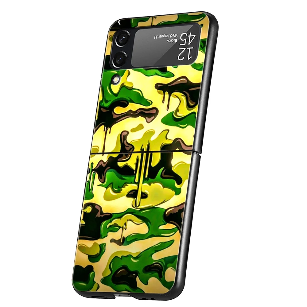 Camouflage Camo Military Hard PC Phone Case For Samsung Galaxy Z Flip 6 5 4 Black Cover For Galaxy Z Flip 3 Foldable Shockproof