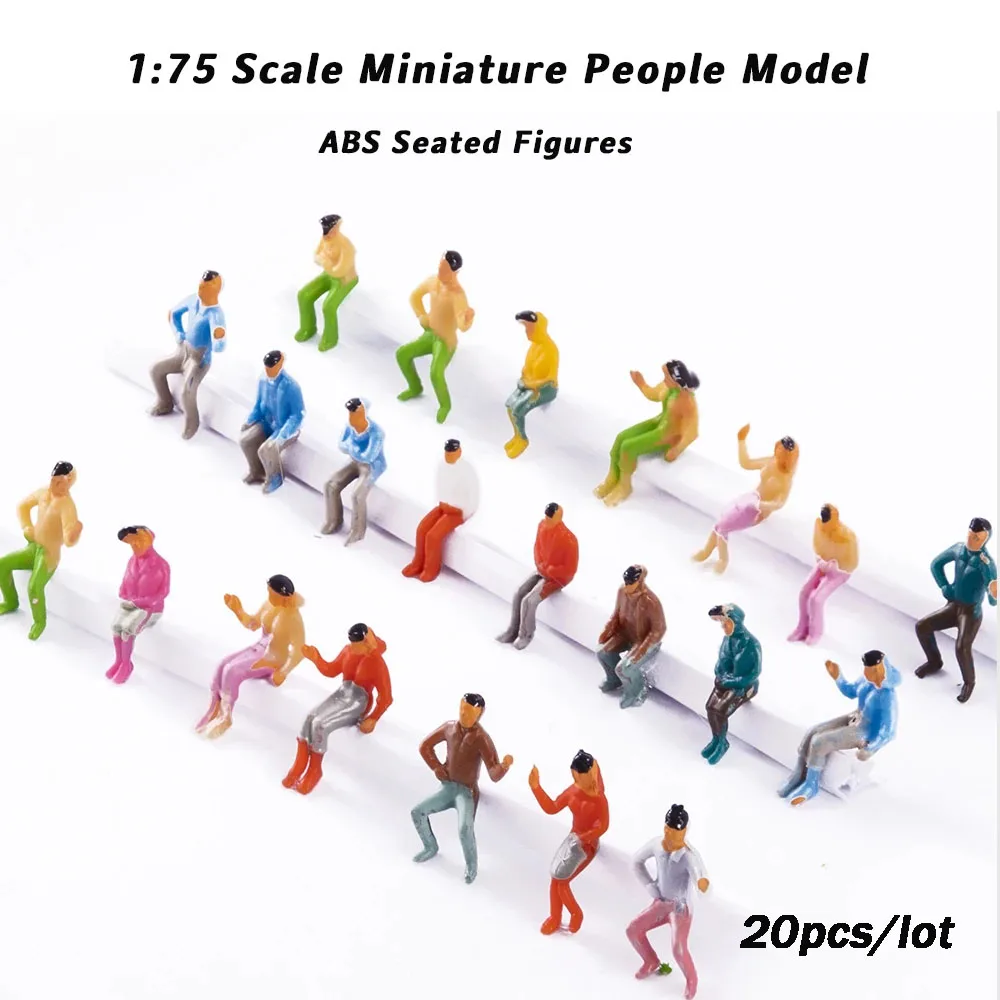 

20pcs 1:75 Miniature People ABS Seated Sitting Painted Figures Railway Train Layout Architecture Building Layout for Diorama