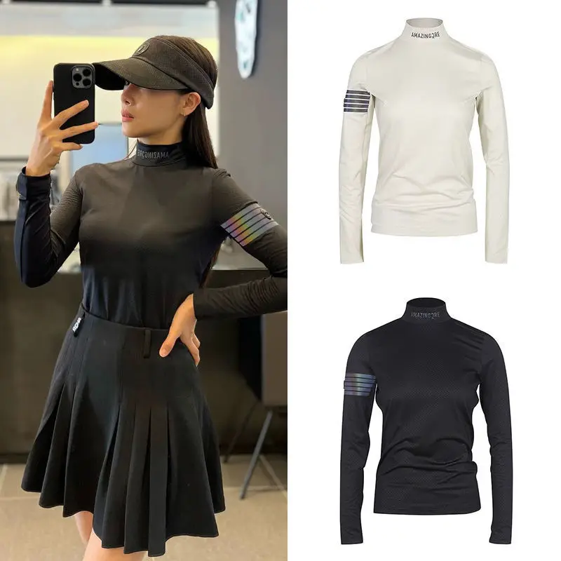 

Women's Long Sleeve Base Layer Top, Slim Fit Solid Golf Polo for Fall Winter & Casual Outing