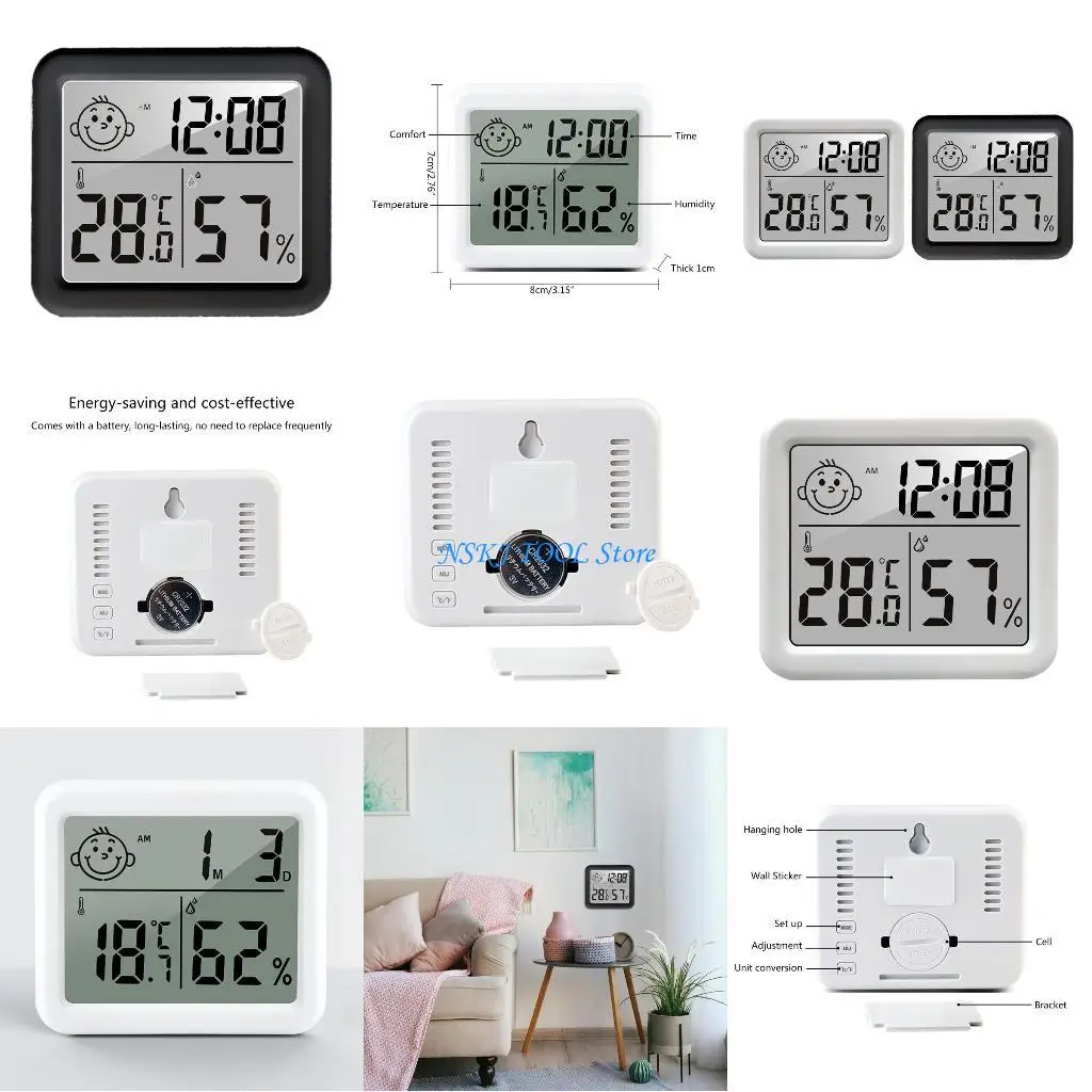 L8RC เครื่องวัดอุณหภูมิแบบตั้งโต๊ะพร้อมนาฬิกาวัดอุณหภูมิและความชื้น