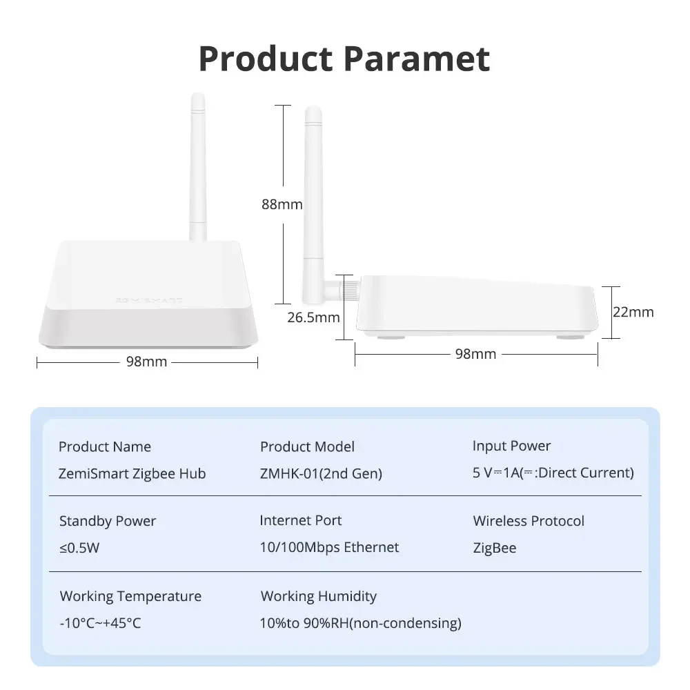 Zemismart Zigbee Hub Smart Homekit Bridge Wired Gateway with Antenna Intelligent Linkage Tuya Zigbee Devices Work with Home App