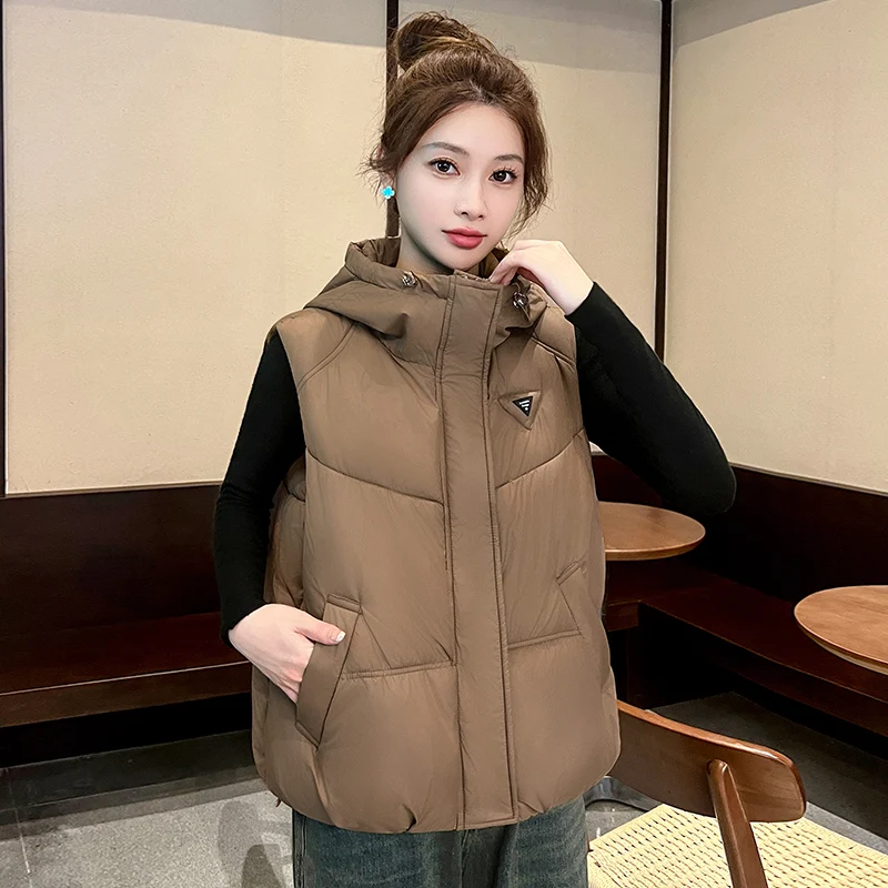 

Короткий жилет, женский пуховый хлопковый модный толстый воротник-стойка, верхняя одежда без рукавов, новый стиль, теплый