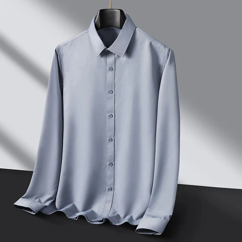 

Деловая повседневная рубашка, высококачественная мужская однотонная рубашка без железа с длинными рукавами, официальная рубашка против морщин
